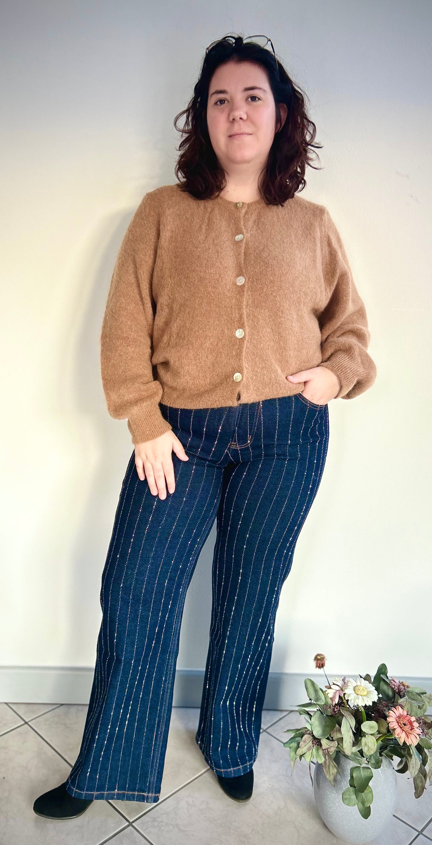 Jeans bleu à strass