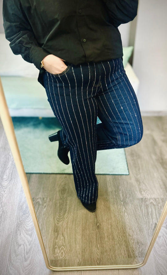 Jeans bleu à strass