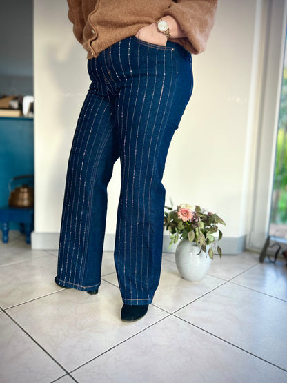 Jeans bleu à strass