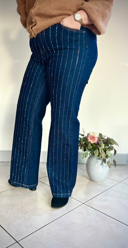 Jeans bleu à strass