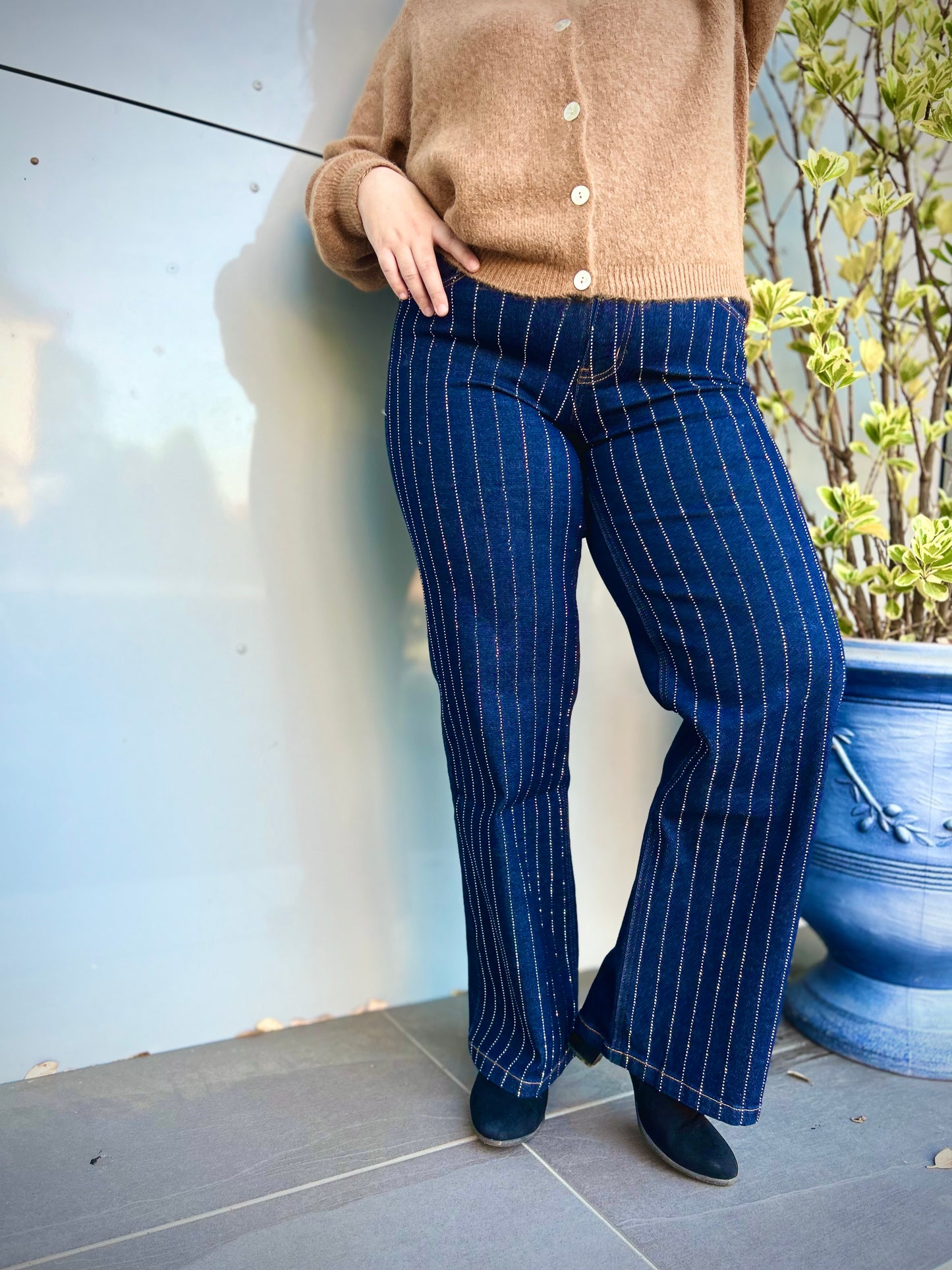 Jeans bleu à strass