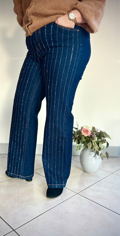 Jeans bleu à strass