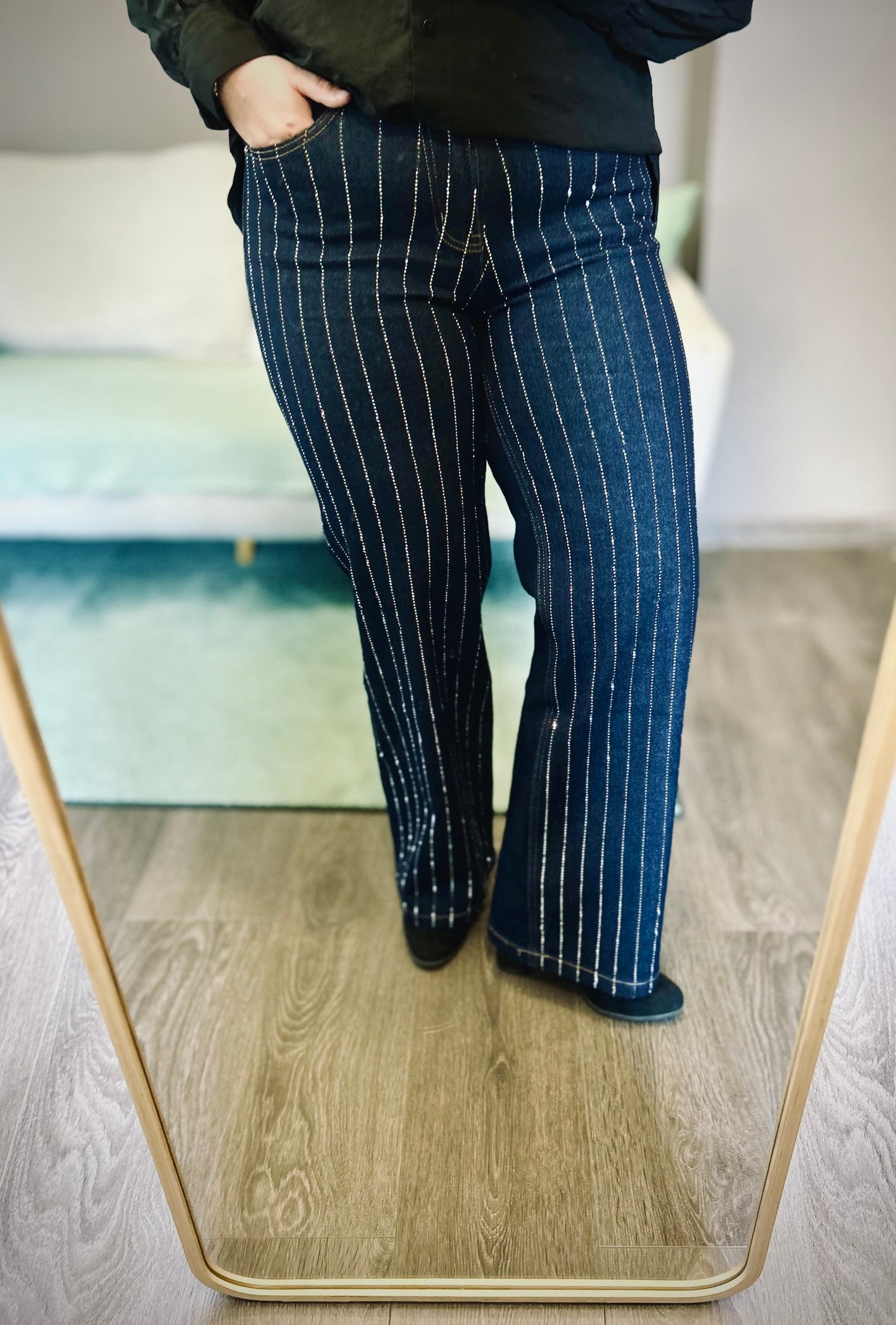 Jeans bleu foncé a strass