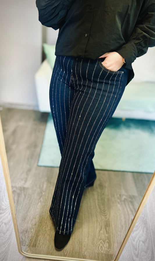 Jeans bleu foncé a strass
